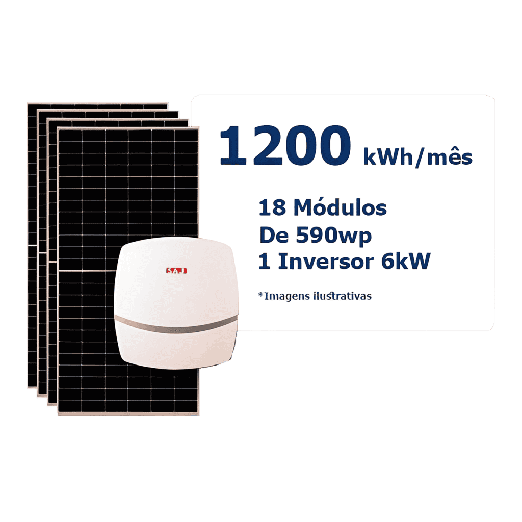 kit energia solar 1200 kwh, 18 módulos de 590wp, 1nversor 6kw
