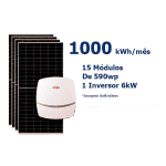 kit energia solar 1000 kwh, 15 módulos de 590wp, 1nversor 6kw