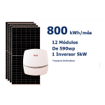 kit energia solar 800 kwh, 12 módulos de 590wp, 1 inversor 5kw